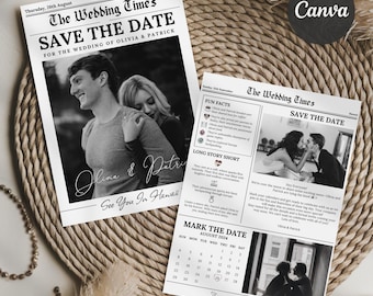 Newspaper Save the Date Card, Customizable Save the Date Newspaper Style Card, Wedding Save the Date Invitation Photo Save The Date Template