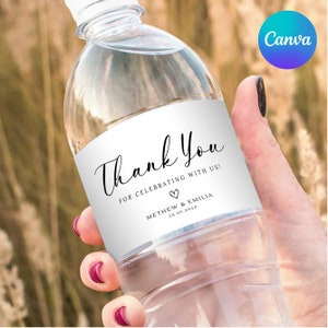 Wedding Water Bottle Label, Printable Wedding Water Bottle Stickers, Minimalist Wedding Sticker, Canva Editable Template, Instant Download