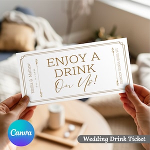 Modernes Hochzeitsgetränketicket, druckbarer Hochzeitsgetränkevoucher, minimales Hochzeit-Getränketoken, Canva bearbeitbare Vorlage, sofortiger Download