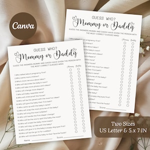 Guess Who Mommy or Daddy Game, Baby Shower Party Game, Editable Templates, Mommy Or Daddy Game,Printables, who said it, canva templates