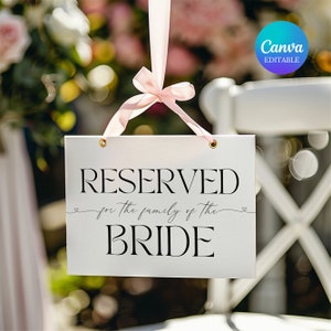Wedding Reserved Seat Sign, Minimalist Wedding Reserved Seat Sign, Printable Reserved Chair Tag, Canva Editable template, Instant Download