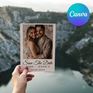 Photo Save The Date Postcard Template, Photo Wedding Invitations Photocard, Boho Save the date, Canva Template