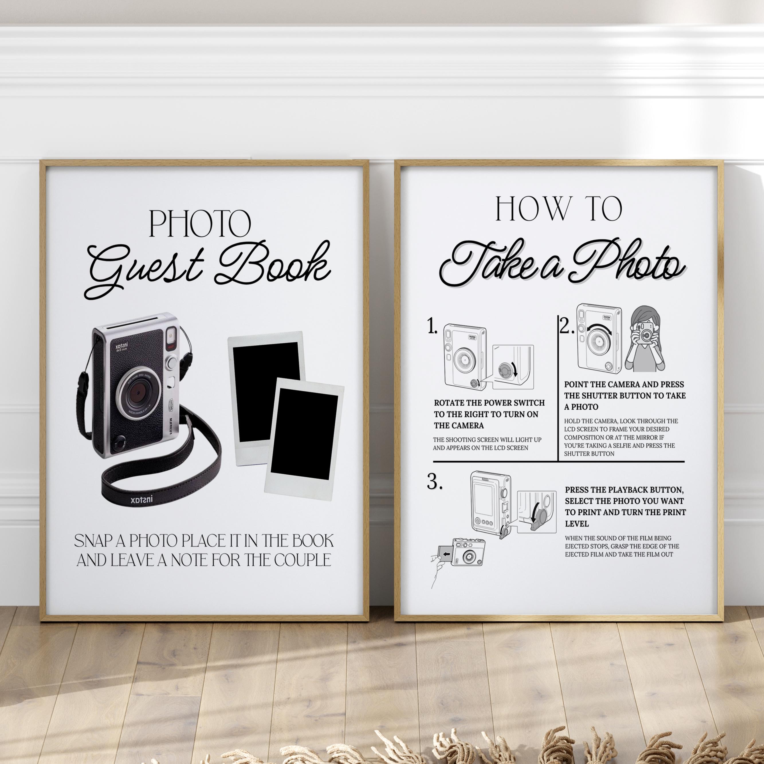 Instax Mini Evo Photo Guestbook, Instax Mini Evo Camera Instructions Sign, How To Load A Film, How To Take A Photo