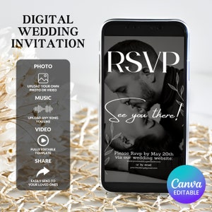 Wedding Video Invitation With Music, Animated Wedding Invite RSVP, Editable Electronic Wedding Invite, Canva Template, Instant Download