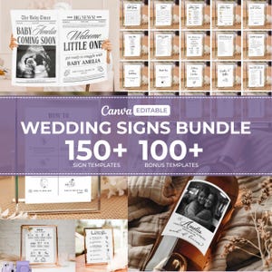 Minimalist Wedding Sign Bundle, Reception Table Signs Set, Editable Wedding Sign Templates, Wedding Signage Template, Wedding Signage Bundle