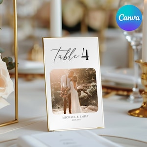Minimalist Wedding Table Number, Table Numbers Canva Template, Photo Table Number, Table Number Signs, Wedding Table Signs, digital download