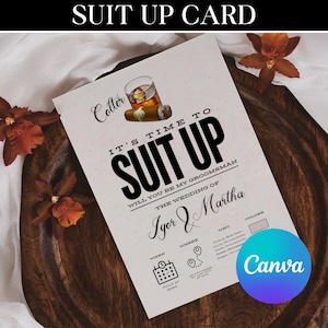 Cartão de terno para padrinhos, cartão Você será meu padrinho, cartão de proposta de padrinho, homem de honra, modelo editável do Canva, download instantâneo