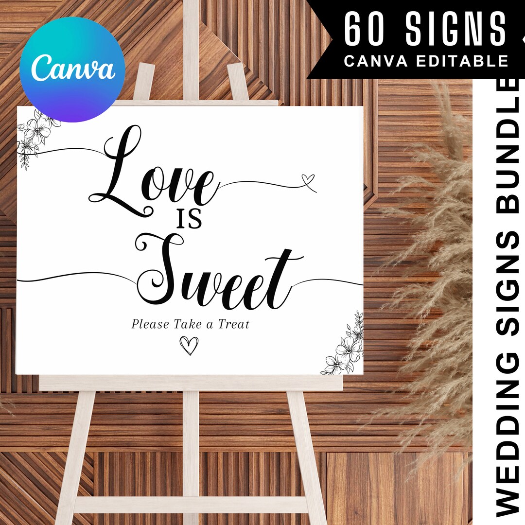 50 Wedding Signs Bundle Template, Wedding Sign Bundle Retro, Modern ...