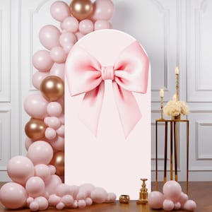 Pink Bow Balloon Backdrop for Baby Shower, Baby Shower Backdrop, Coquette First Birthday Baby Shower Backdrop, Instant Download