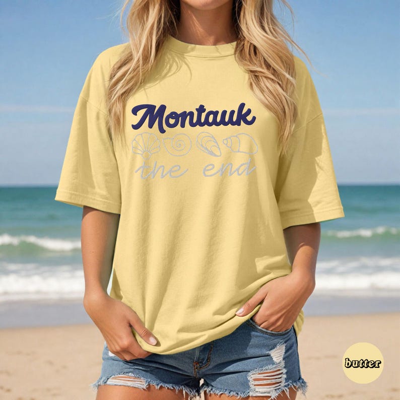 Montauk Embroidered Seashell Tee, Coastal Unisex Comfort Colors Garment-Dyed Heavyweight T-shirt, Long Island Travel Gifts, New Yorker Beach image 2