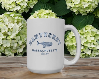 Ceramiczny kubek Nantucket Est Whale 15 OZ, kubek marynistyczny z wyspą Nantucket, wystrój wybrzeża Nantucket w stanie Massachusetts, prezent dla Nantucket w stanie Massachusetts