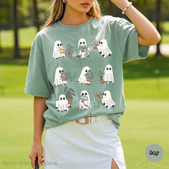 Plant Lover Ghost Summerween Tshirt, Summer Ghostie Halloween Tee, Monstera Pilea Alocasia Philodendron, Gift for Plant Mom, Gardener Spooky