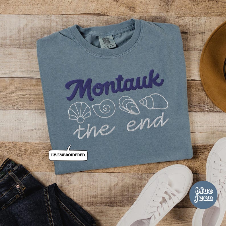 Montauk Embroidered Seashell Tee, Coastal Unisex Comfort Colors Garment-Dyed Heavyweight T-shirt, Long Island Travel Gifts, New Yorker Beach image 5