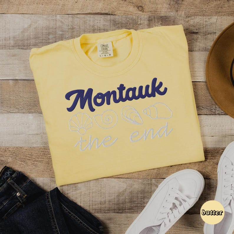 Montauk Embroidered Seashell Tee, Coastal Unisex Comfort Colors Garment-Dyed Heavyweight T-shirt, Long Island Travel Gifts, New Yorker Beach image 3