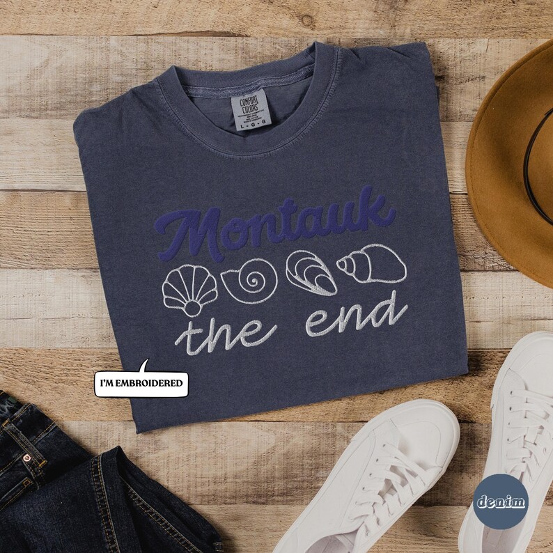 Montauk Embroidered Seashell Tee, Coastal Unisex Comfort Colors Garment-Dyed Heavyweight T-shirt, Long Island Travel Gifts, New Yorker Beach image 7