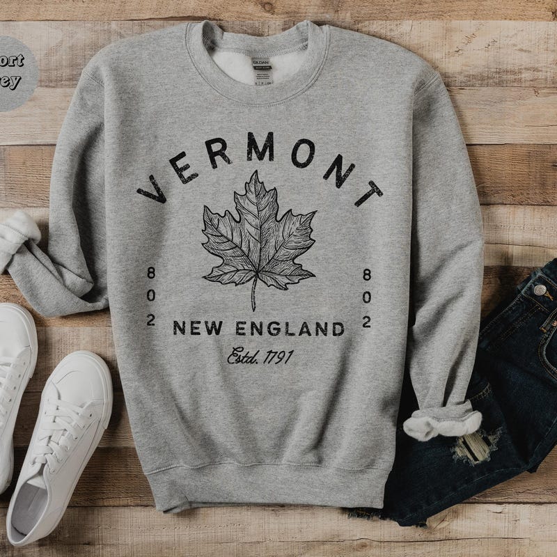 Vermont Distressed State Flag Outline Crewneck Sweatshirt - Sport Grey