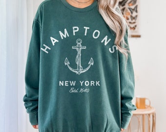 Sweat-shirt Hamptons, pull New York, esthétique universitaire vintage, cadeau tendance pour une destination de voyage, col rond de plage, chemise BCBG Long Island