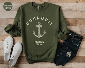 Ogunquit Crewneck Sweatshirt, Ogunquit Fleece Sweater, New England Charm Preppy Shirt, Oversized Minimalist Crewneck, Maine Gift