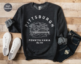Pittsburgh sweatshirt met ronde hals, PENN fleecetrui, preppy shirt New England charme, oversized minimalistische ronde hals, cadeau Pennsylvania