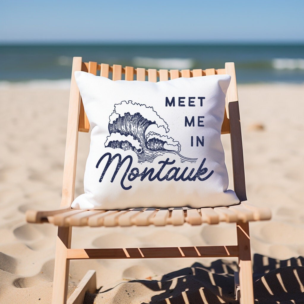 Meet Me In Montauk Broadcloth Pillow, Long Island Vacation Beach, Montauk Home Decor, Nautical Themed Gifts, New England, Visit New York