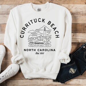 Currituck Beach Crewneck Sweatshirt, North Carolina Fleece Sweater, Preppy Shirt, Oversized Minimalist Crewneck, North Carolina Gift