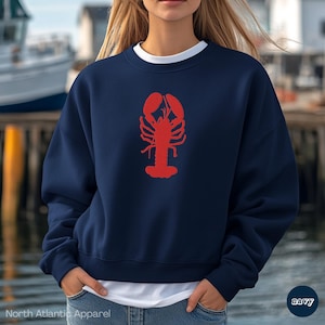 Embroidered Lobster Sweatshirt | Coastal Seafood New England Sailor Beach Crewneck Shirt | Nautical Fisherman Style Gift | Animal Lover