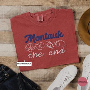 Montauk Embroidered Seashell Tee, Coastal Unisex Comfort Colors Garment-Dyed Heavyweight T-shirt, Long Island Travel Gifts, New Yorker Beach image 1