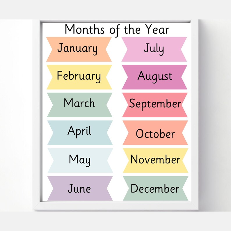 Digital Months of the Year Printable Poster Download Educational Wall ...