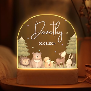 Personalized Night Light for Baby, Kids, Baby Animals Night Lamp, Custom Gift for Baby, Gift for Kids, Baby Bedside Lamp, Nursery Decor