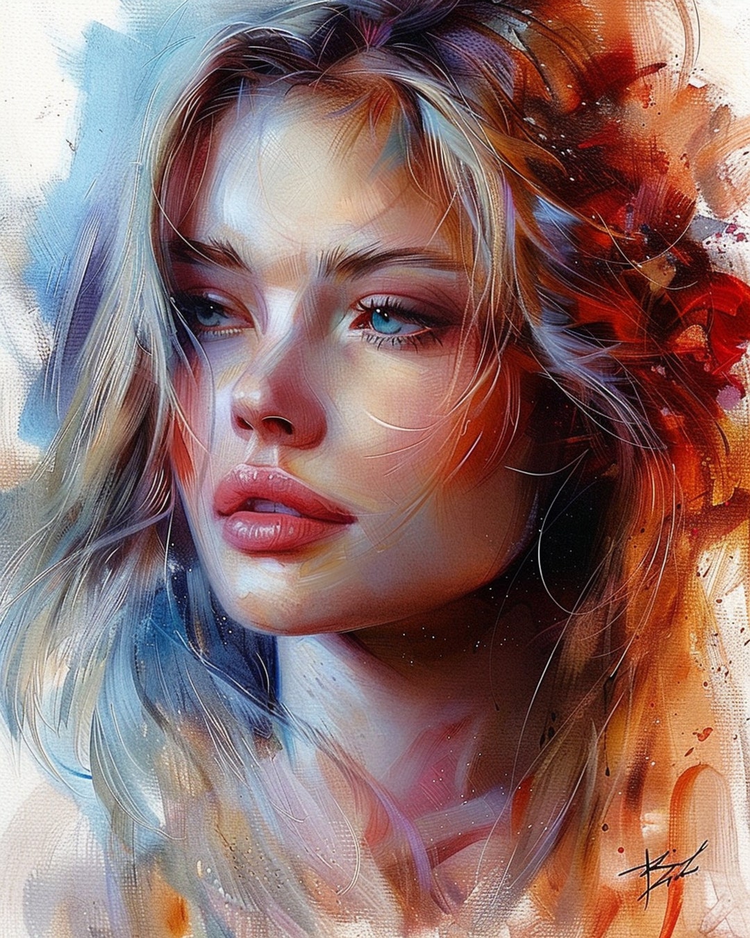Portrait of a Girl Portrait Alcohol Ink Watercolor Printable Wall Art ...