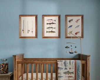 Vintage visserskunst aan de muur | Kinderkamer, huisje, decoratie huis aan meer | Digitale download