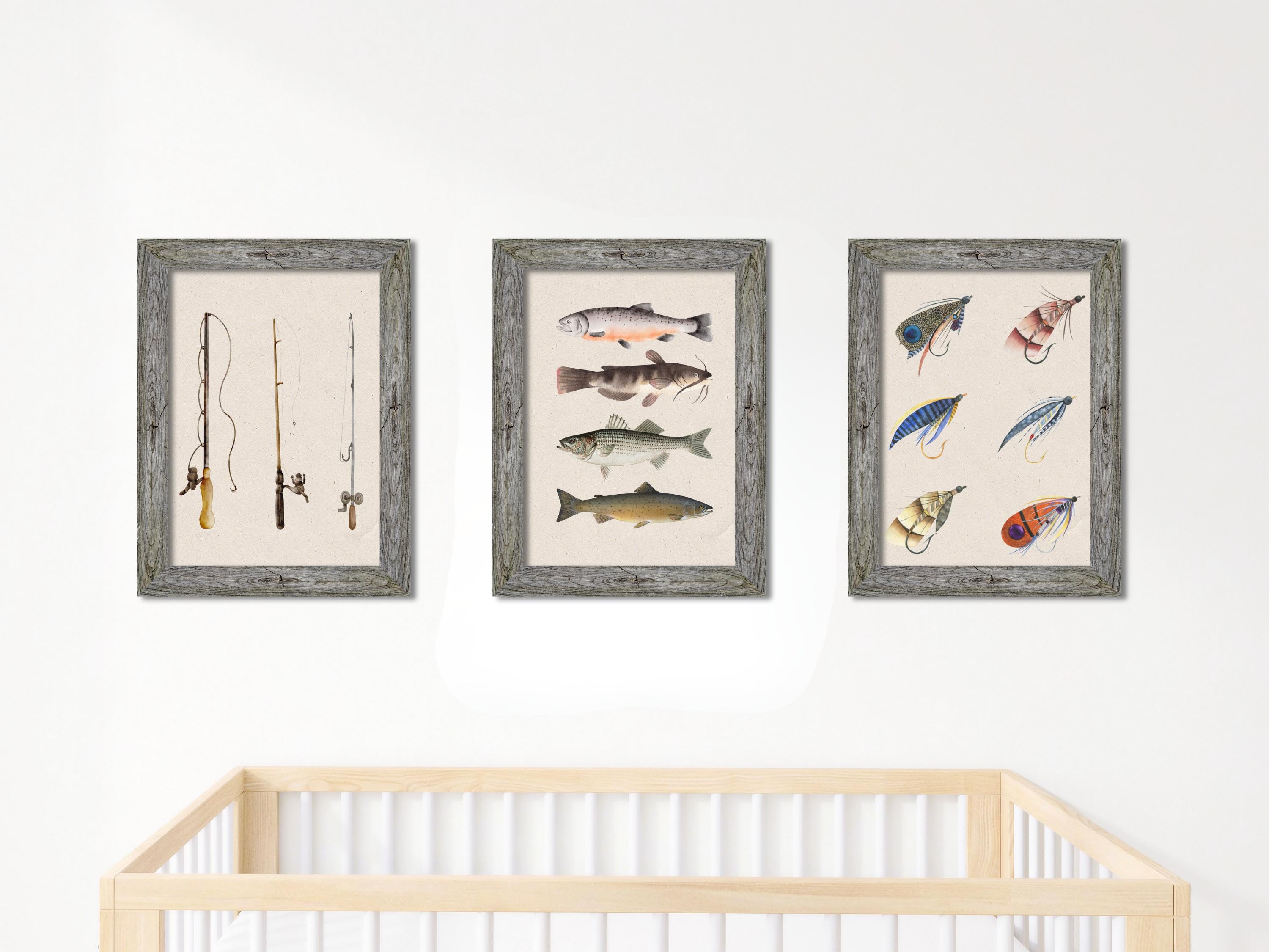Vintage fishing nursery wall art | Rustic cabin decor for boys room | Man cave digital print download | Printable fishing wall decor