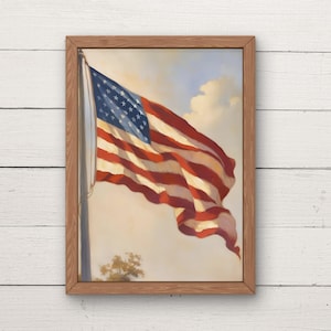 American Flag wall art | July 4th wall art | Americana wall art | vintage style wall art | Vintage American wall print | Oil painting flag