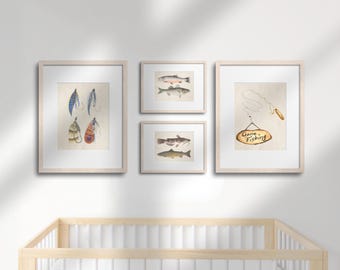 Vintage Fishing Prints Set of 3 | Boys Room Wall Art | Digital Download
