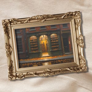 Cozy fall bookstore digital wall print | Fall wall decor | Cozy Autumn bookstore print | Book lovers wall art | Wall decor for library