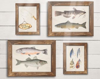 Vintage Fishing Prints Set of 3 | Boys Room Wall Art | Digital Download