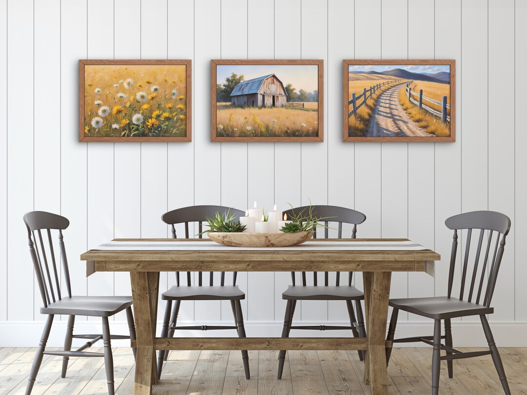 Rustic Farmhouse Wall Art Set | Country Road, Wildflowers & Barn Prints ...