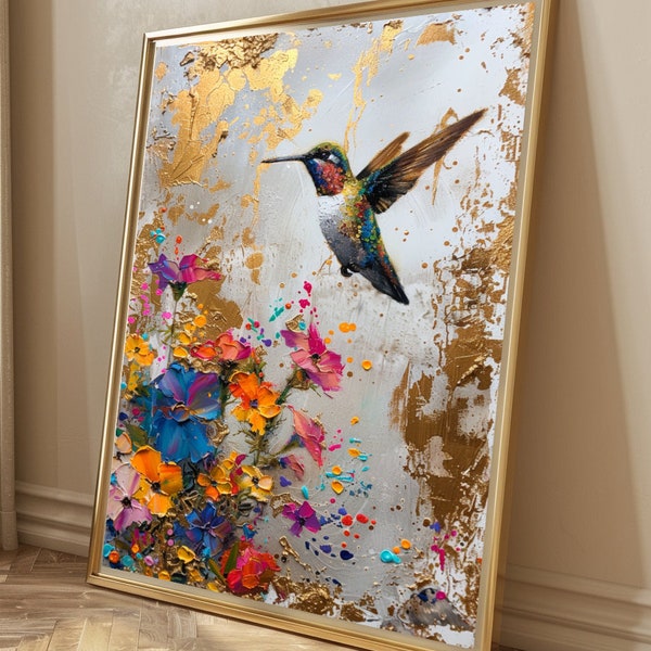 Colibri Wall art - Hummingbird - Wandkunst-Druck - Gold Painting - Golden Acrylic