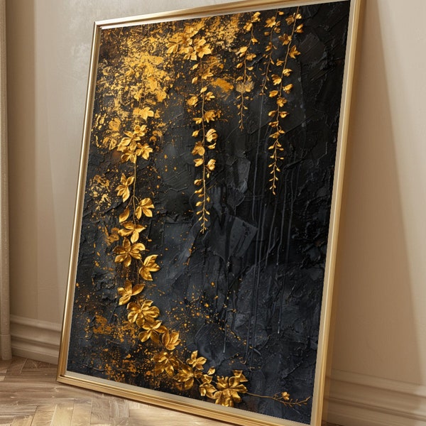 Golden Vines Wandkunst - Abstrakte Kunst - Wandkunst- Druck - Gold Painting - Acrylic Painting - Aesthetic Wall Art