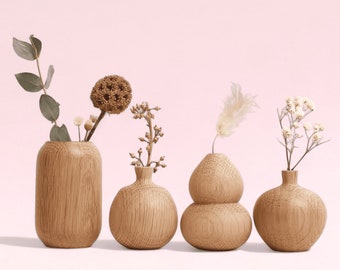 Mini-Vase aus Massivholz für Trockenblumenarrangements - Handgefertigte Holzverzierung für kreative Wohnzimmer-Tischdekoration