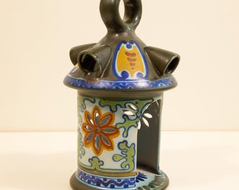 Farol antiguo de cerámica Gouda de Holanda, estilo rodio, década de 1920.