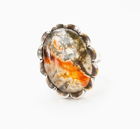 Statement Ring Silver 835 with Natural Dendritic … - image 1