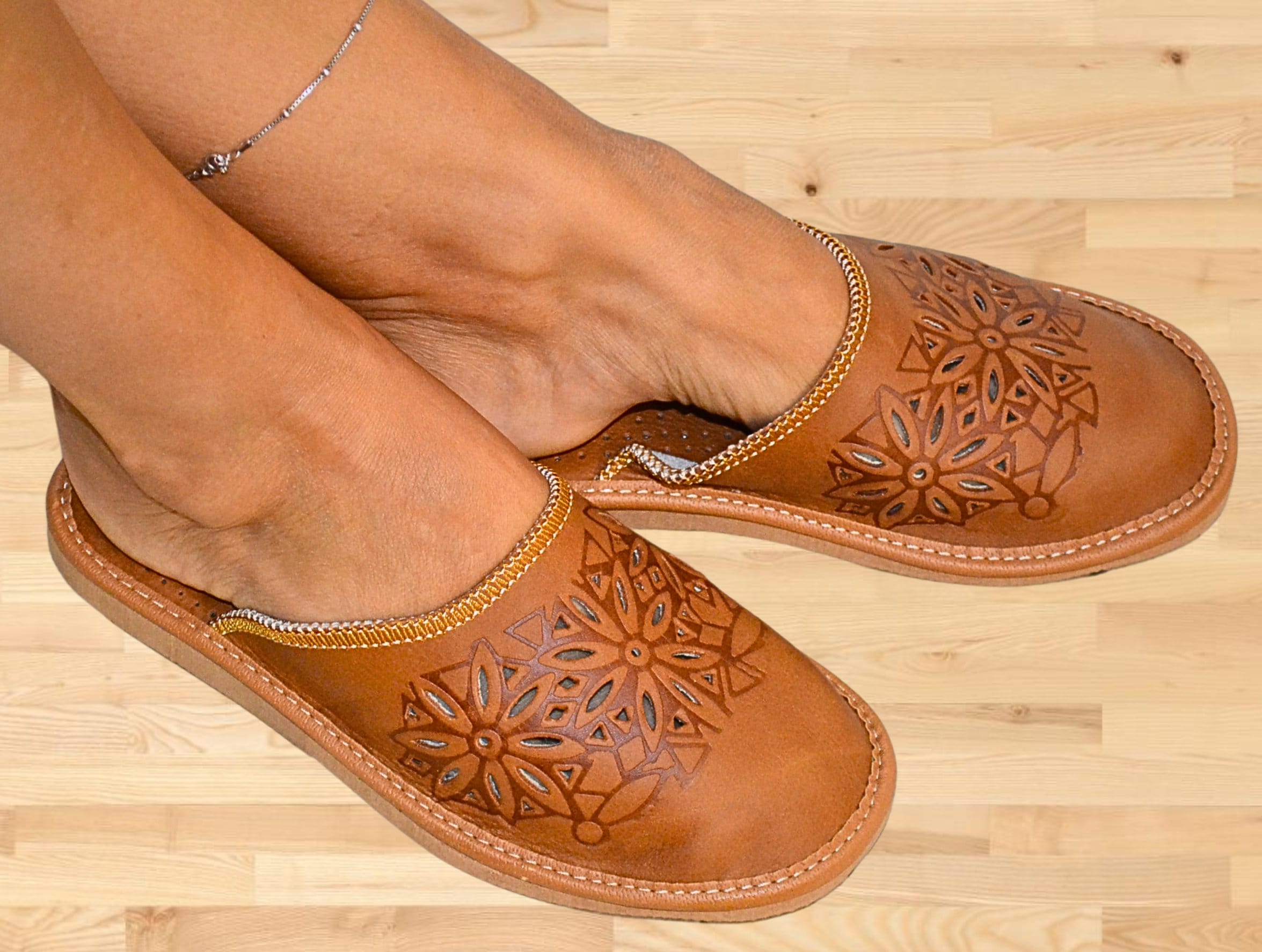 Leather House Slippers for Women Slip on Shoes All Leather Summer ...