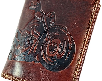 Cartera plegable de piel de búfalo para hombre, hecha a mano, estilo occidental, con RFID y monedero.