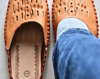 Traditional Men Leather Slippers, Handmade Polish Mules, Indoor Hard Sole Clogs