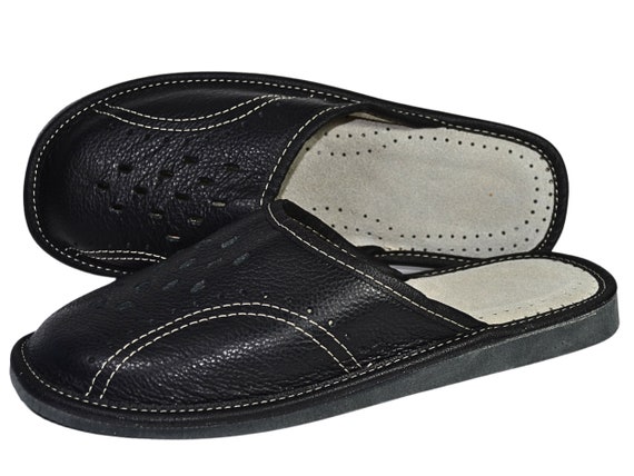 Summer Slippers for Men, Barefoot Handmade Black Leather
