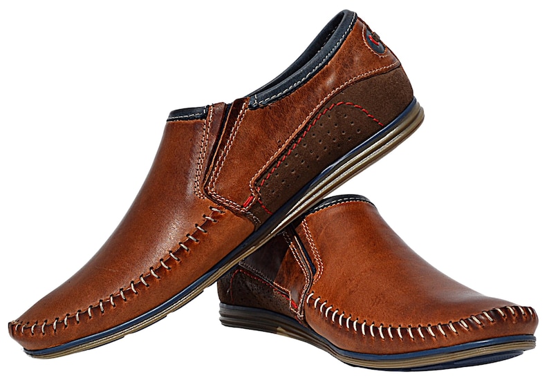 Stylish men's casual leather moccasins, handcrafted in Poland for a timeless and elegant look.