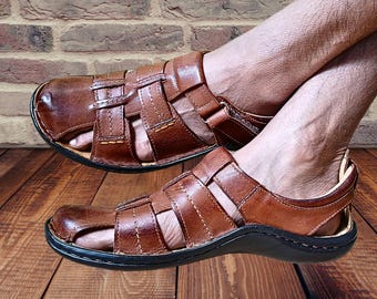 Barefoot Fisherman Sandals for Men, Leather Gladiator Slip on - Main Image