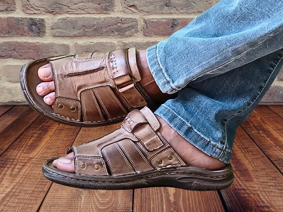 Men Leather Sandals, Gladiator Strappy Summer Shoes, Handmade