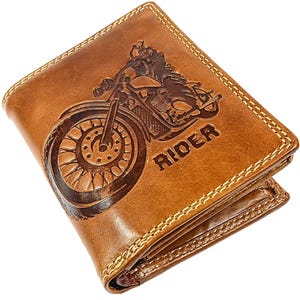 Cartera de cuero RFID personalizada para hombre, organizador plegable de cuero de búfalo tostado hecho a mano, tarjetero delgado con
